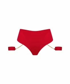 Maison Close Tapage Nocturne Red High Waist Openable Thong With Cuffs
