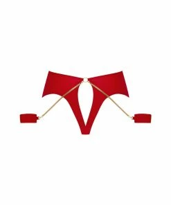 Maison Close Tapage Nocturne Red High Waist Openable Thong With Cuffs