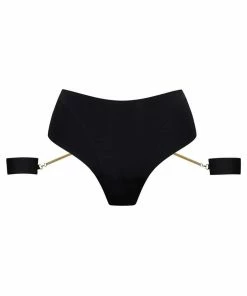 Maison Close Knickers Tapage Nocturne Black High Waist Openable Thong With Cuffs