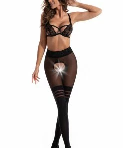 Amour Venus Black Open Crotch Tights 60/30 Den Other Lingerie