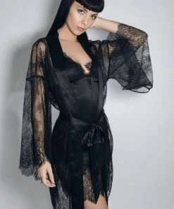 E.L.F Zhou Other Lingerie Meteorite Floral Lace & Silk Kimono (Size M/L: UK 10-12)