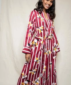 Fable & Eve Other Lingerie Marylebone Stripe Floral Print Long Dressing Gown
