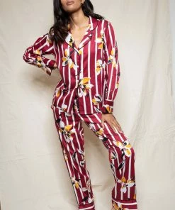 Fable & Eve Marylebone Stripe Floral Print Pyjama Set (Size UK 8)