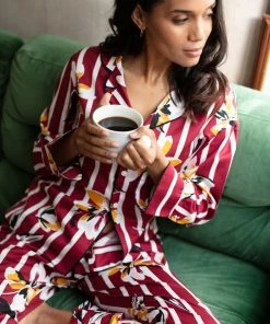 Fable & Eve Marylebone Stripe Floral Print Pyjama Set (Size UK 8)