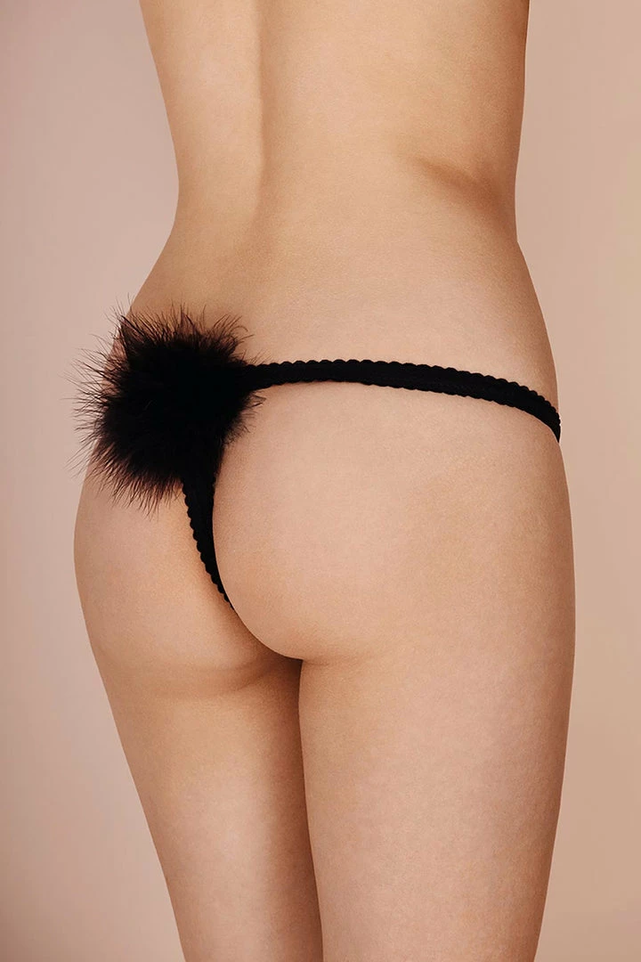 Gilda & Pearl Diana Silk & Marabou Pom Pom Thong Knickers 1 Gilda & Pearl Diana Silk & Marabou Pom Pom Thong Knickers