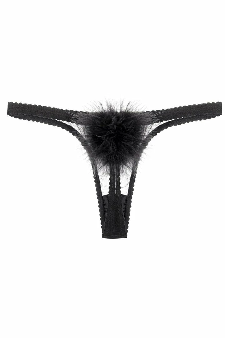 Gilda & Pearl Diana Silk & Marabou Pom Pom Thong Knickers 2 Gilda & Pearl Diana Silk & Marabou Pom Pom Thong Knickers