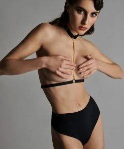 Maison Close Knickers Tapage Nocturne Black High Waist Openable Thong With Cuffs