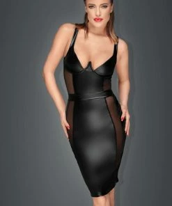 Noir Handmade Muse Powerwetlook Midi Dress With Mesh Inserts