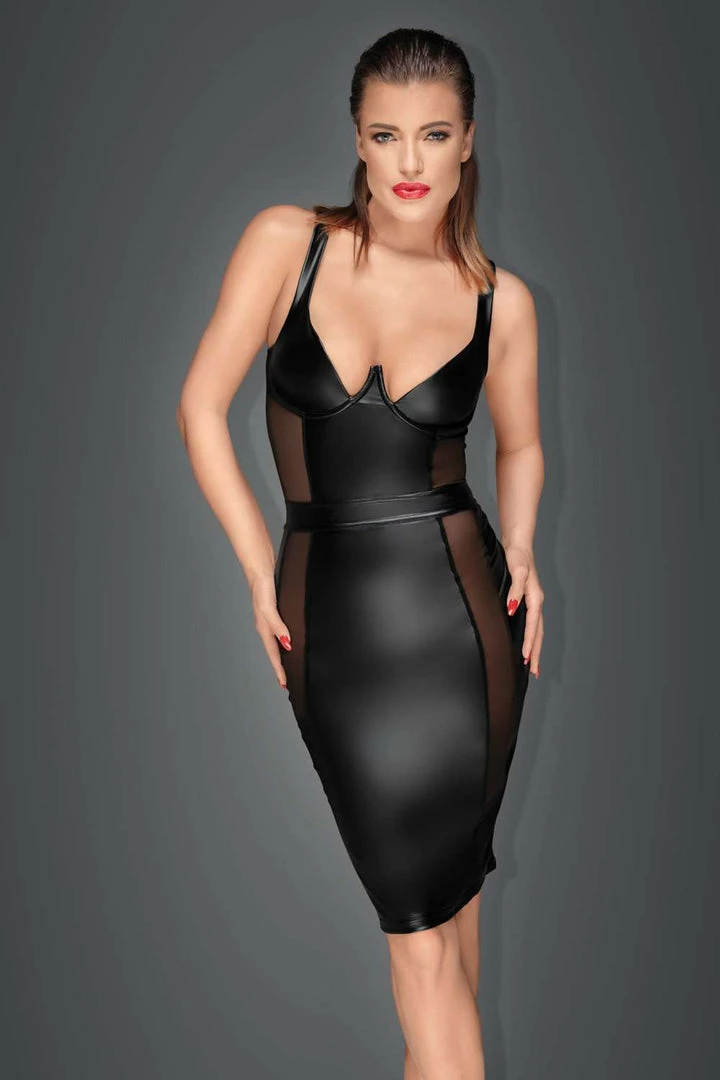 Noir Handmade Muse Powerwetlook Midi Dress With Mesh Inserts 1 Noir Handmade Muse Powerwetlook Midi Dress With Mesh Inserts