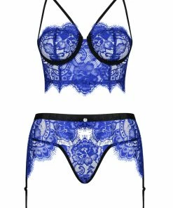 Obsessive Cobaltess Bra, Thong & Suspender Underwired Bras