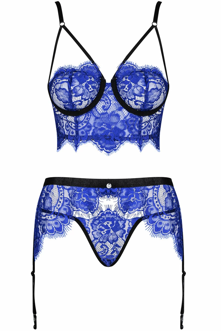 Obsessive Cobaltess Bra, Thong & Suspender Underwired Bras 2 Obsessive Cobaltess Bra, Thong & Suspender Underwired Bras