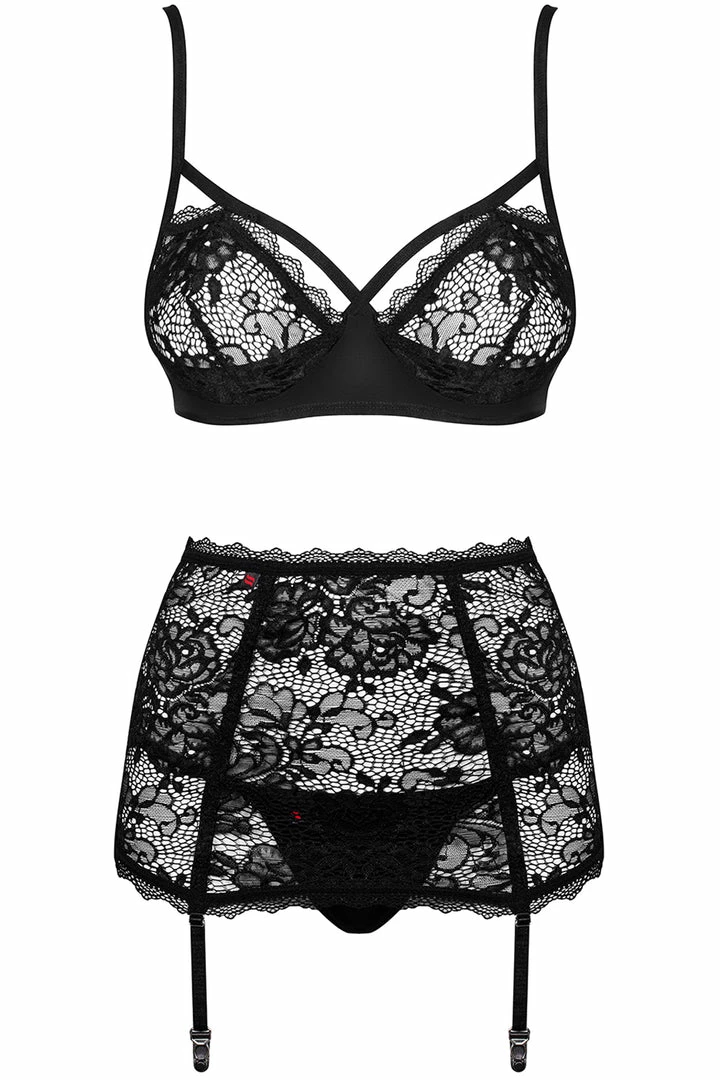 Obsessive Peonesia Bra, Thong & Suspender 2 Obsessive Peonesia Bra, Thong & Suspender