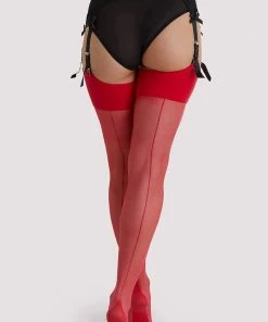 Playful Promises Back Seamed Stockings Red Other Lingerie