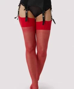 Playful Promises Back Seamed Stockings Red Other Lingerie