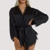 Wolf & Whistle Black Lace Trim Robe Other Lingerie