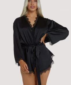 Wolf & Whistle Black Lace Trim Robe Other Lingerie