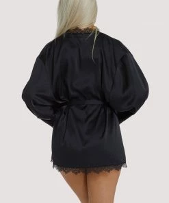Wolf & Whistle Black Lace Trim Robe Other Lingerie