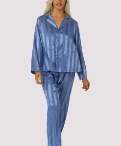 Wolf & Whistle Blue Stripe Satin Pyjama Set Other Lingerie