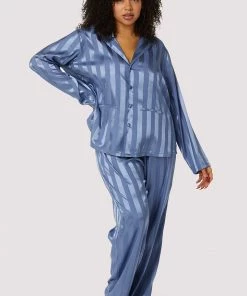 Wolf & Whistle Blue Stripe Satin Pyjama Set Other Lingerie
